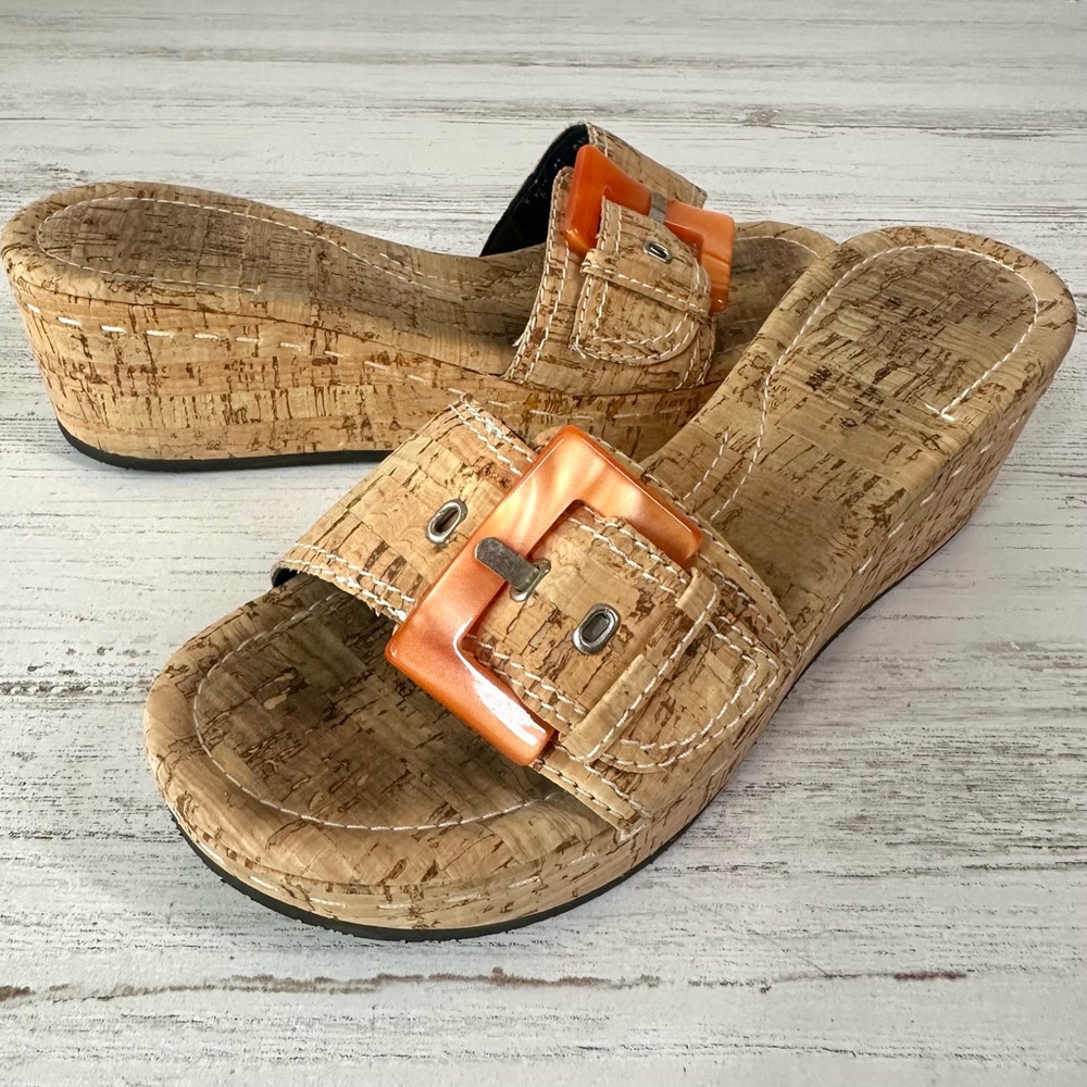 DONALD J. PLINER Sukey Cork Platform Wedge Slide Sandals 70s Inspired Retro 6.5